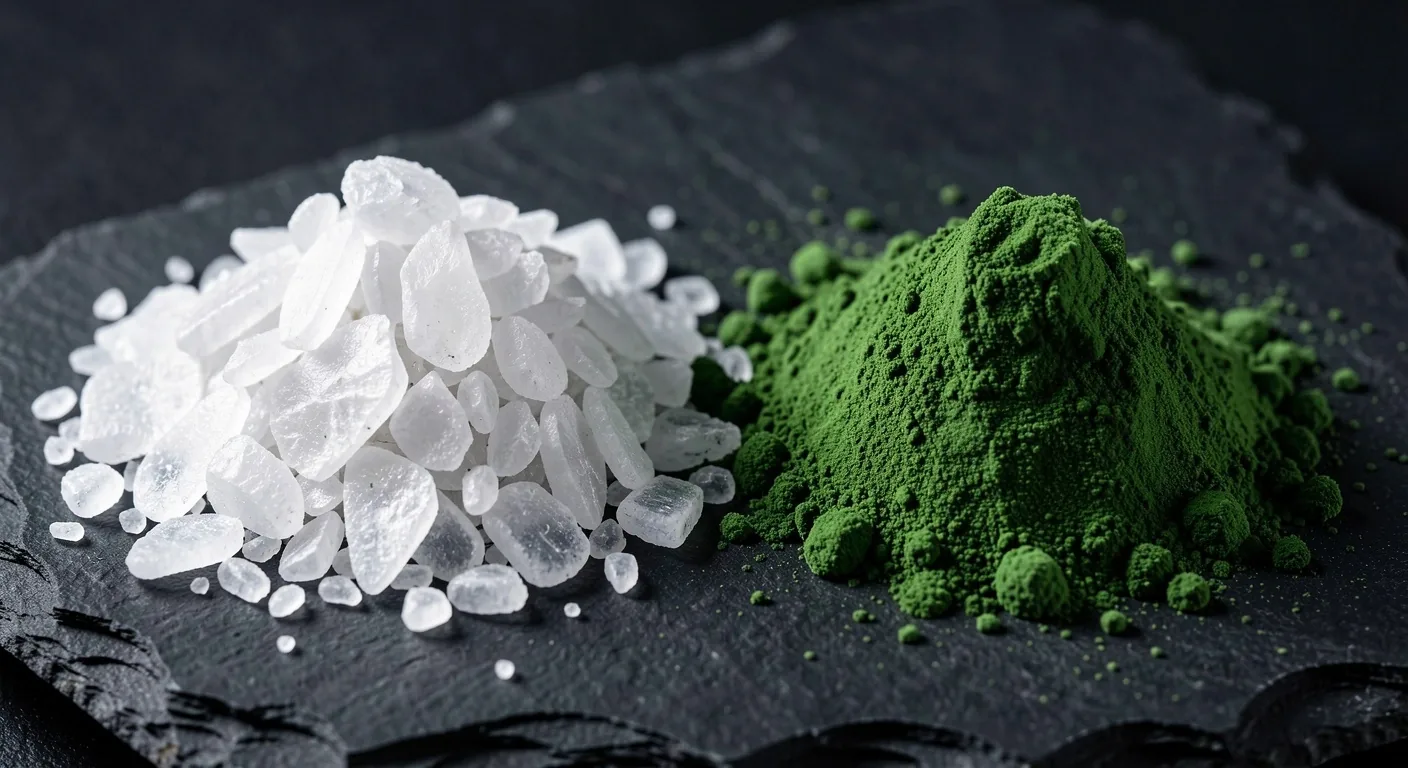 Macro detail of natural supplement powder on a dark surface