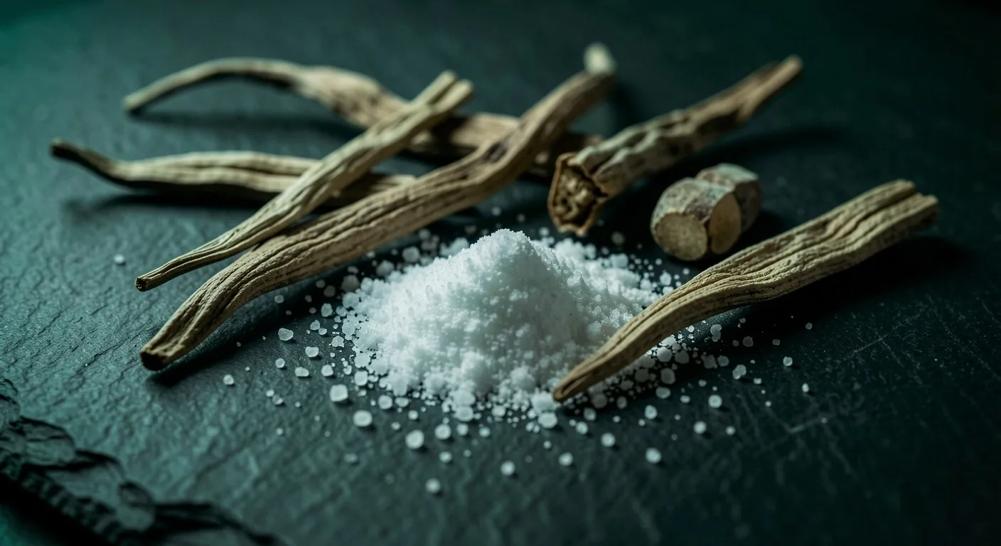 Raw supplement ingredients on a dark surface